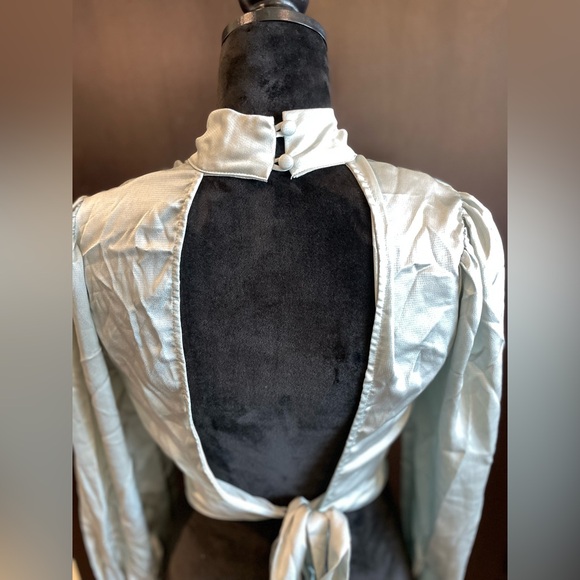 Satin High Neck Backless Blouse - Picture 6 of 13